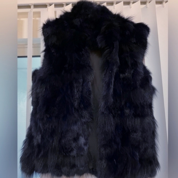 Fox Fur Vest Navy & Black ADRIENNE LANDAU - Picture 7 of 8